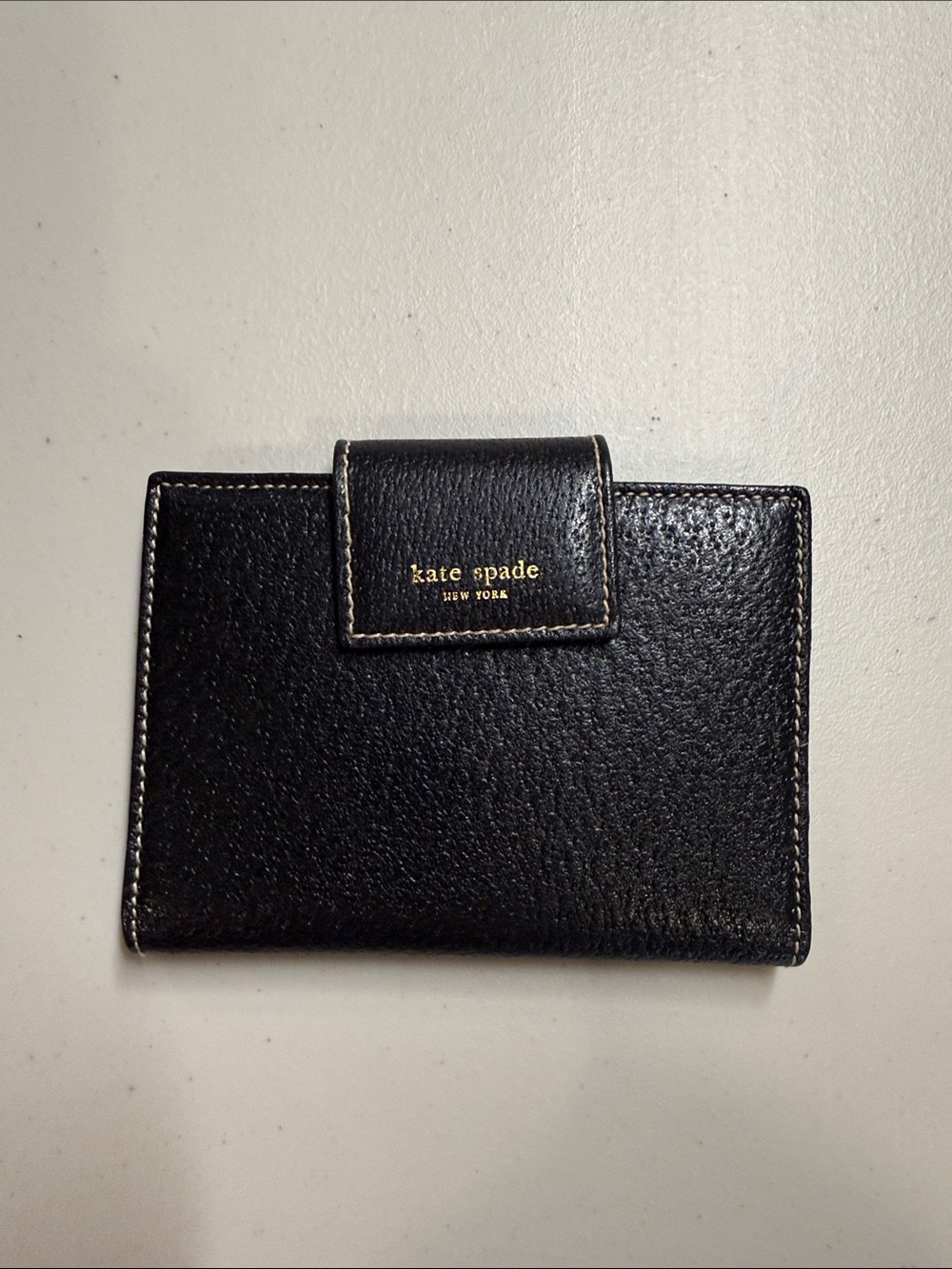kate spade Black Leather Compact Snap Wallet